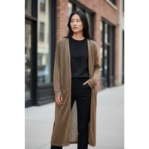 Forever 21 Brown Duster Cardigan Sweater Sz M Pockets Side Slits Boho Cowgirl